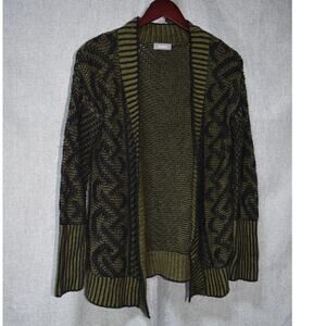 Neiman Marcus Olive Black Chunky Open Knit Cardigan Women’s M